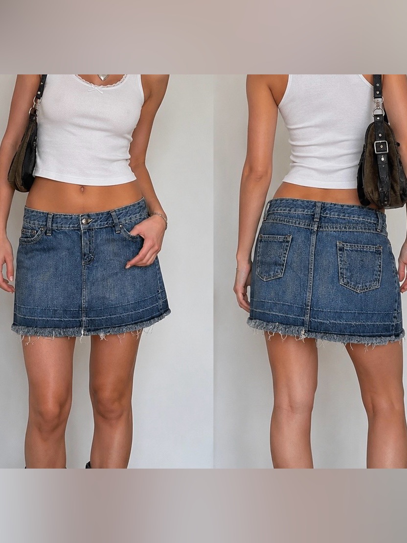 Steve & Barry’s Denim Mini Skirt Vintage Y2k Frayed Hem Jean Skirt Size 8